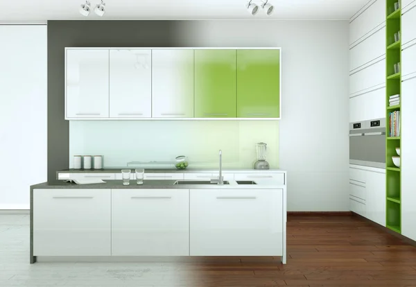 Witte moderne keuken in een huis met betonnen wand — Stockfoto