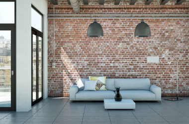 Modern minimalist oturma odası iç kanepe ile çatı tasarım tarzında