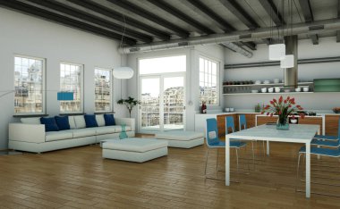 Modern minimalist oturma odası iç kanepe ile çatı tasarım tarzında