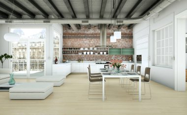 Modern minimalist oturma odası iç kanepe ile çatı tasarım tarzında