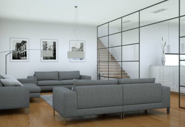 Modern minimalist oturma odası iç kanepe ile çatı tasarım tarzında