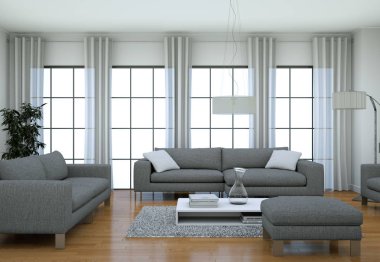 Modern minimalist oturma odası iç kanepe ile çatı tasarım tarzında