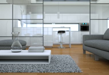 Modern minimalist oturma odası iç kanepe ile çatı tasarım tarzında