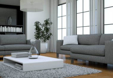 Modern minimalist oturma odası iç kanepe ile çatı tasarım tarzında