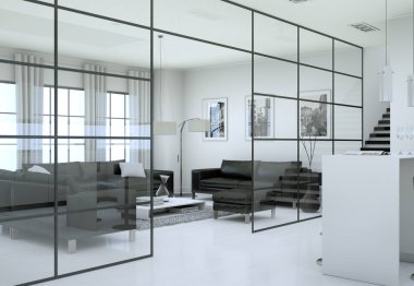 Modern minimalist oturma odası iç kanepe ile çatı tasarım tarzında