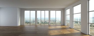 Beyaz duvarları, windows ve parke ile boş oda