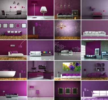 Kanepeler modern mor iç tasarım kümesi