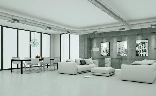 现代简约型客厅内饰在阁楼设计风格与沙发 — 图库照片