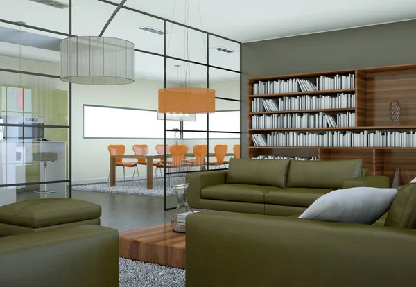Moderna sala de estar minimalista interior en estilo de diseño loft con sofás — Foto de Stock