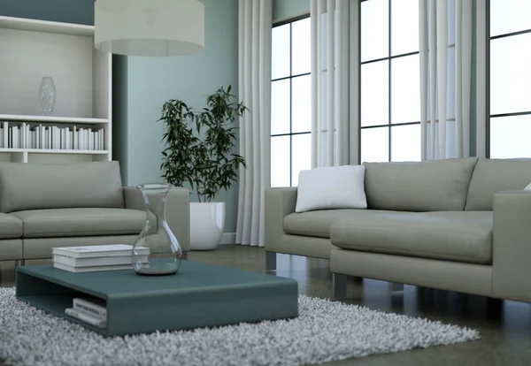 Modern minimalist oturma odası iç kanepe ile çatı tasarım tarzında — Stok fotoğraf