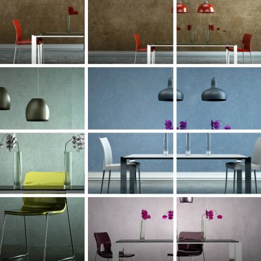 Modern yemek odası iç tasarım kümesi