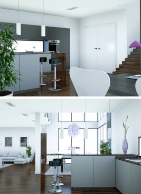 Modern mutfak iç tasarım iki kez bakıldı