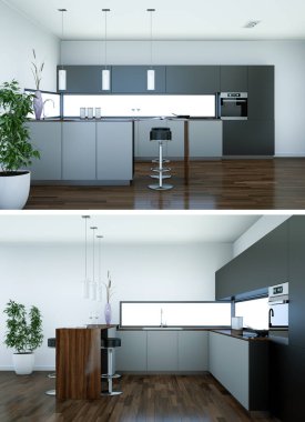 Modern mutfak iç tasarım iki kez bakıldı