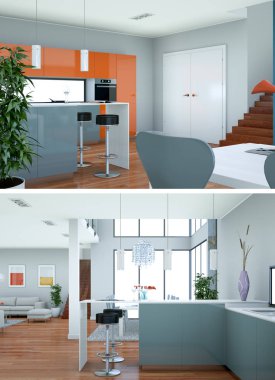 Modern mutfak iç tasarım iki kez bakıldı