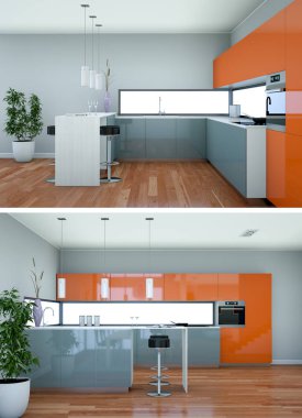 Modern mutfak iç tasarım iki kez bakıldı