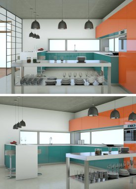 Modern mutfak iç tasarım iki kez bakıldı