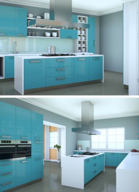 Modern mutfak iç tasarım iki kez bakıldı