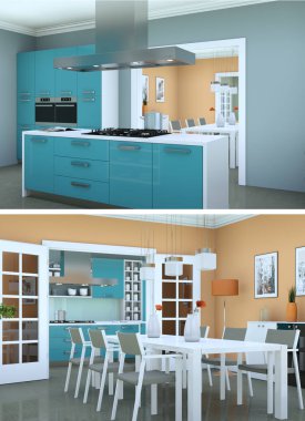 Modern mutfak iç tasarım iki kez bakıldı