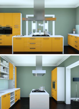 Modern mutfak iç tasarım iki kez bakıldı