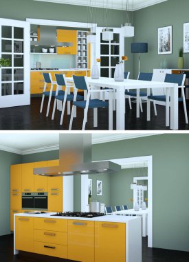 Modern mutfak iç tasarım iki kez bakıldı