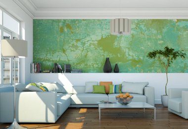 Modern parlak skandinavian iç tasarım oturma odası