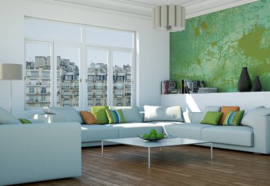 Modern parlak skandinavian iç tasarım oturma odası