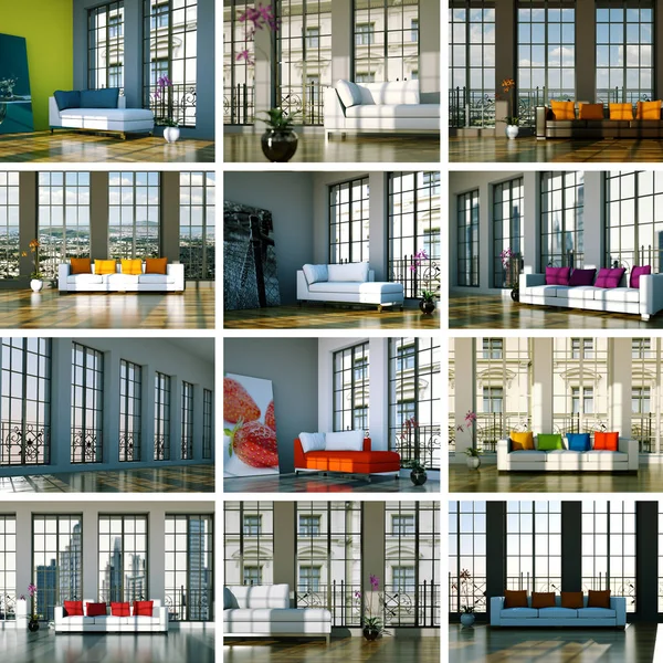 Conjunto de sofás em design de interiores moderno — Fotografia de Stock