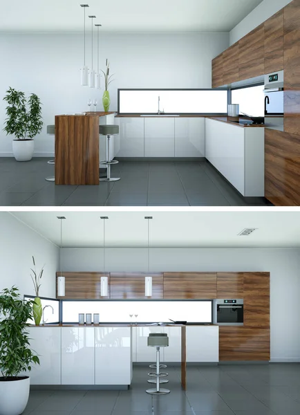 Two views of modern kitchen Interior design — Stock Photo, Image