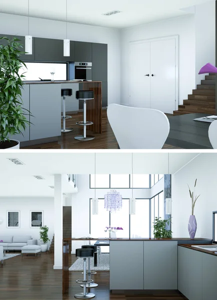 Modern mutfak iç tasarım iki kez bakıldı