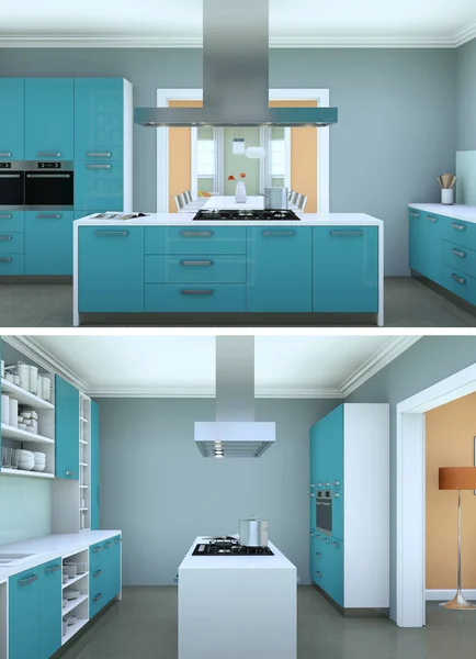 Twee weergaven van moderne keuken interieur — Stockfoto