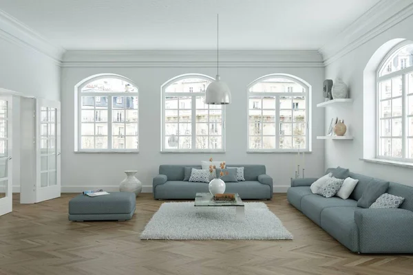 Moderno luminoso skandinavian interior design soggiorno — Foto Stock