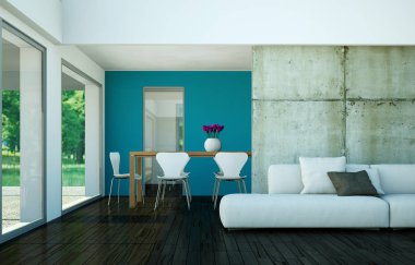 Kanepe ve yemek masası ile modern parlak çatı iç tasarım