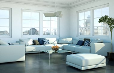 Modern parlak skandinavian iç tasarım oturma odası