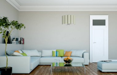 Modern parlak skandinavian iç tasarım oturma odası