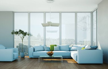 Modern parlak skandinavian iç tasarım oturma odası