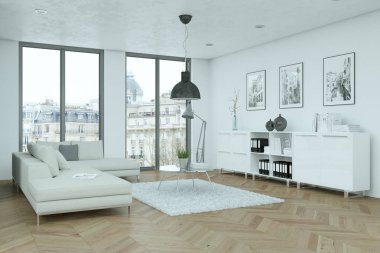 Modern parlak skandinavian iç tasarım oturma odası