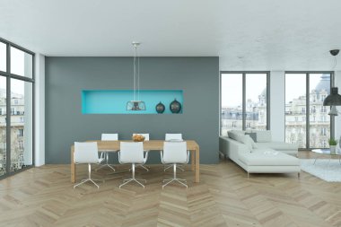 Modern parlak skandinavian iç tasarım yemek odası