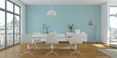 Modern parlak skandinavian iç tasarım yemek odası