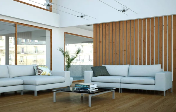 Modern aydınlık oturma odası iç tasarım kanepeler ile