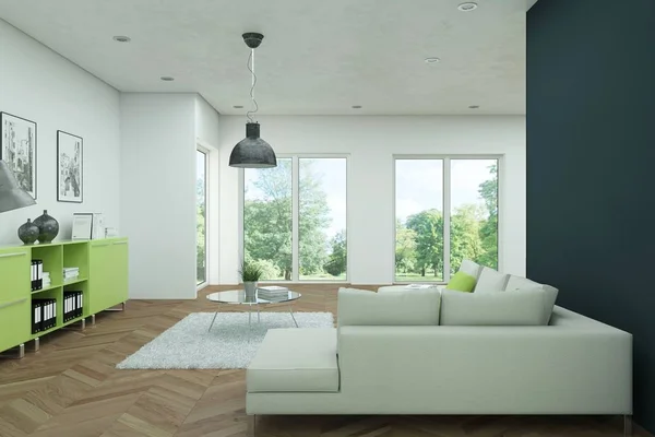 Modern parlak skandinavian iç tasarım oturma odası — Stok fotoğraf