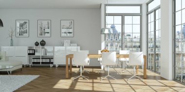 Modern parlak skandinavian düz iç tasarım