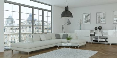 Modern parlak skandinavian düz iç tasarım