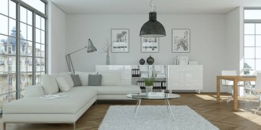 Modern parlak skandinavian düz iç tasarım