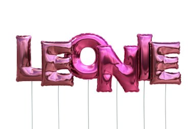 Beyaz arka plan üzerinde izole pembe Sisme Balonlar adı leonie yapılmış
