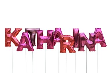 Beyaz arka plan üzerinde izole pembe Sisme Balonlar adı katherina yapılmış
