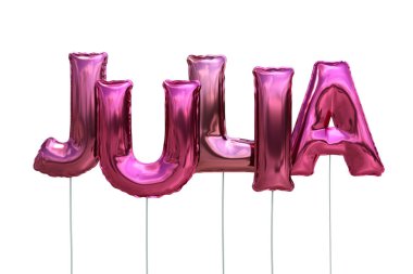 Beyaz arka plan üzerinde izole pembe Sisme Balonlar adı julia yapılmış