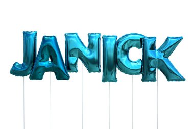 Beyaz arka plan üzerinde izole mavi Sisme Balonlar adı janick yapılmış