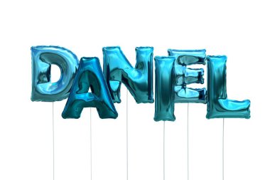 Beyaz arka plan üzerinde izole mavi Sisme Balonlar adı daniel yapılmış