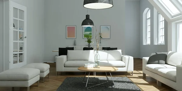 Moderne design intérieur skandinave lumineux salon — Photo