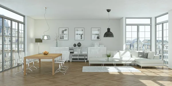 Moderno design interno piatto skandinavian luminoso — Foto Stock